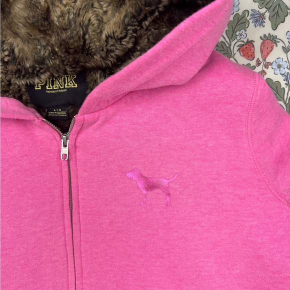 Y2K LOVE PINK VS Fur Lined Sequin Embellished Full Zip Hooded Jacket - Picture 3 of 12